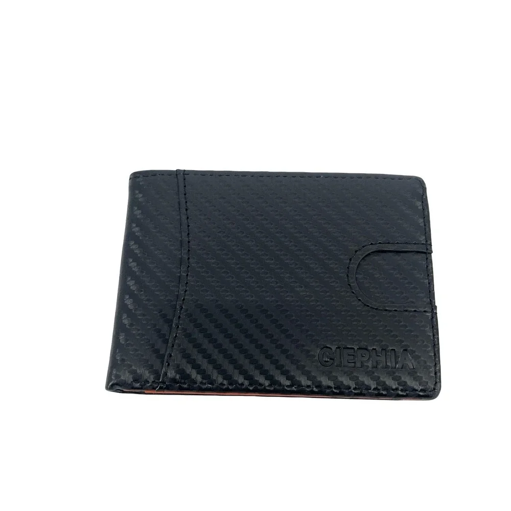 CIEPHIA Mens Bifold Wallet Black Orange Carbon Fiber Look ID Window Slim